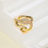 Anillo al por mayor | Diseño geométrico de línea, joyería de circonitas bañada en oro de 18 quilates