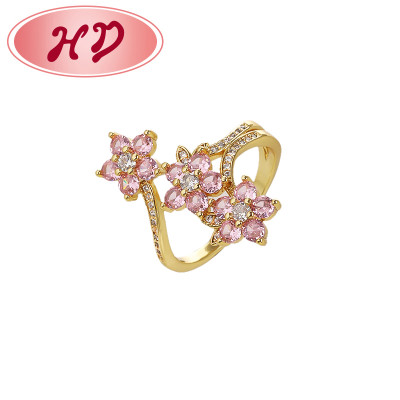 Anillo de circonita cúbica al por mayor | Anillo de flor rosa bañado en oro de 18 quilates