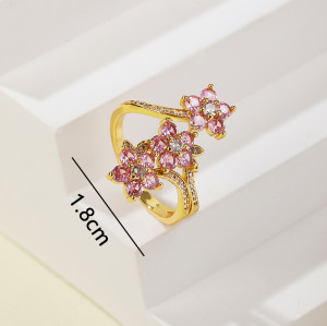 Anillo de circonita cúbica al por mayor | Anillo de flor rosa bañado en oro de 18 quilates