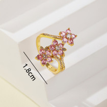 Wholesale CZ Ring | Pink Flower 18k Gold Plated Jewelry Ring