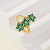 Anillo al por mayor | Anillo de flor verde bañado en oro de 18 quilates