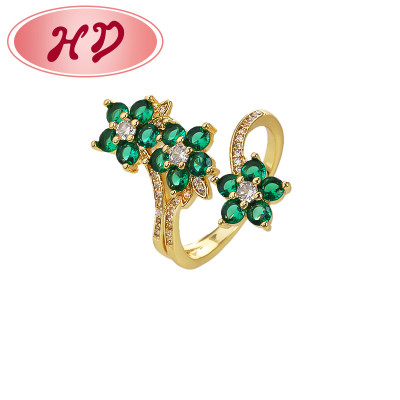Anillo al por mayor | Anillo de flor verde bañado en oro de 18 quilates