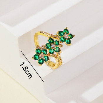 Wholesale Ring | 18k Gold Plated Green Flower Jewelry Ring