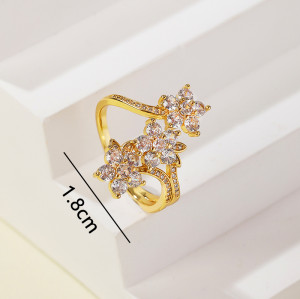 Proveedor de anillos de circonita cúbica | Joyería ajustable para mujer con diseño floral de circonita blanca