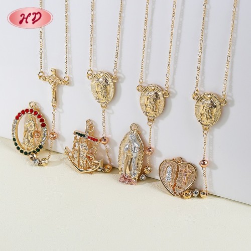 Necklace Sets Supplier | Religious Tricolor Rose Gold&Gold-Plated&Silver Plated Design Zircon Women's Necklace