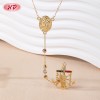 Proveedor de conjuntos de collares | Collar religioso tricolor con circonitas, chapado en oro rosa, plata y oro rosa para mujer