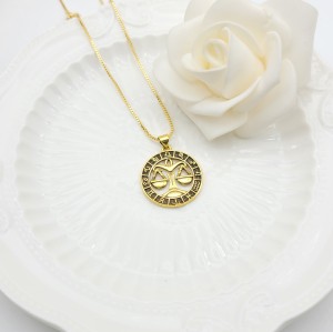 Joyería chapada en oro de 18 quilates | Collar de Libra para mujer, serie de los doce signos del zodiaco, venta al por mayor