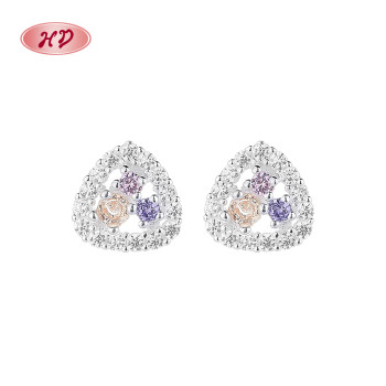 Dopamine Jewelry Earrings | Triangular Hollow Colored Zircon 925 Silver Jewelry High End Jewelry