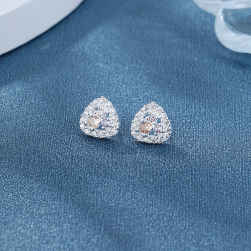 Dopamine Jewelry Earrings | Triangular Hollow Colored Zircon 925 Silver Jewelry High End Jewelry