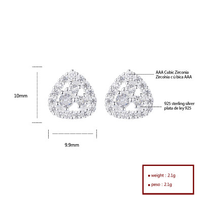 Pendientes de circonita | Diseño triangular hueco, sencillo, de plata 925, para mujer