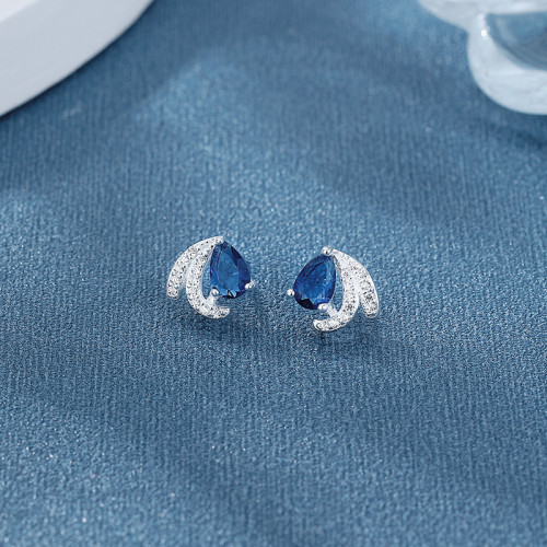 Pendientes de plata de ley 925 con circonitas al por mayor | Diseño de carpa azul para mujer