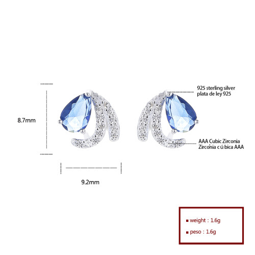Pendientes de plata de ley 925 con circonitas al por mayor | Diseño de carpa azul para mujer