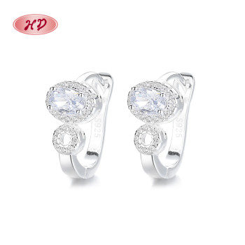 Cz Jewelry Wholesale |  925 Silver Jewelry Earrings With White Elliptical Geometric Zircon Inlay