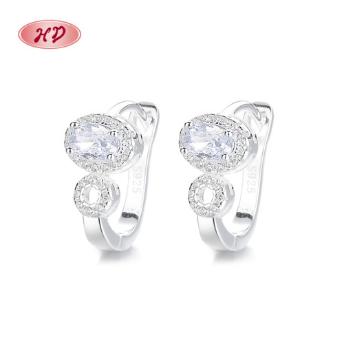 Cz Jewelry Wholesale |  925 Silver Jewelry Earrings With White Elliptical Geometric Zircon Inlay