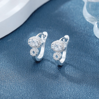 Cz Jewelry Wholesale |  925 Silver Jewelry Earrings With White Elliptical Geometric Zircon Inlay
