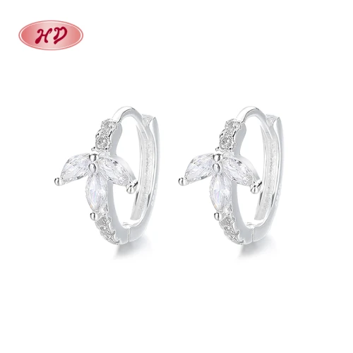 Wholesale 925 Sterling Silver Cz Earring | Leaf Plant Design White AAA Zircon High Quality Jewelry Earrings