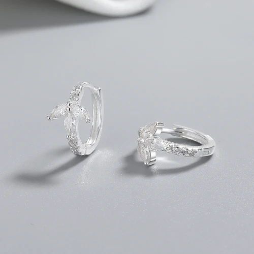 Wholesale 925 Sterling Silver Cz Earring | Leaf Plant Design White AAA Zircon High Quality Jewelry Earrings
