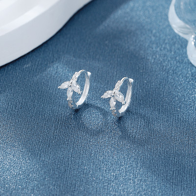 Wholesale 925 Sterling Silver Cz Earring | Leaf Plant Design White AAA Zircon High Quality Jewelry Earrings