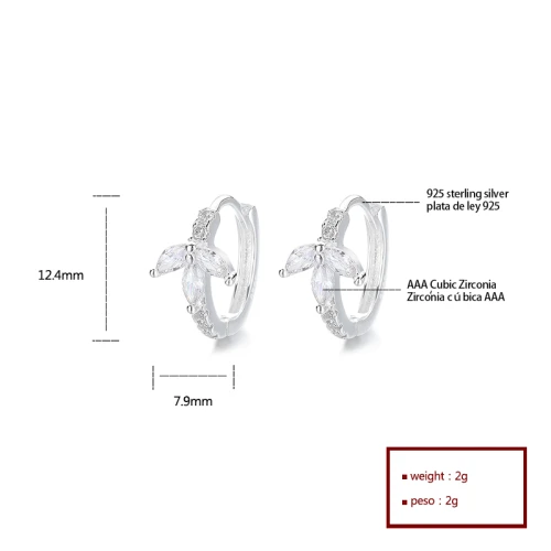 Wholesale 925 Sterling Silver Cz Earring | Leaf Plant Design White AAA Zircon High Quality Jewelry Earrings
