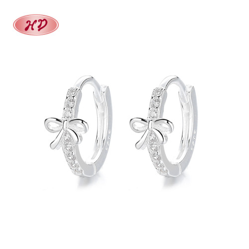 Wholesale Huggies Earrings | Butterfly Bow AAA White Zircon 925 Silver Jewelry