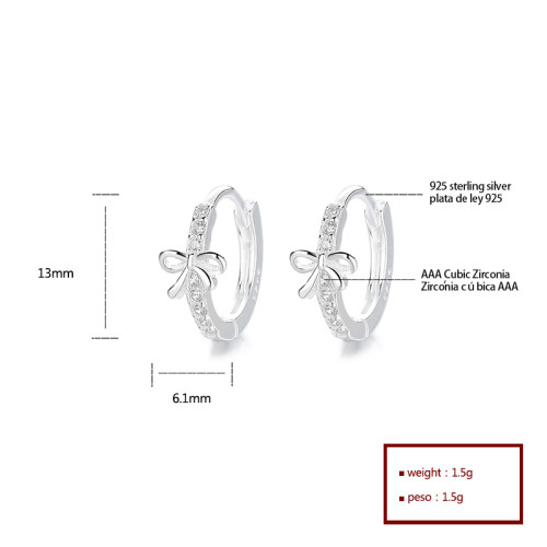 Wholesale Huggies Earrings | Butterfly Bow AAA White Zircon 925 Silver Jewelry