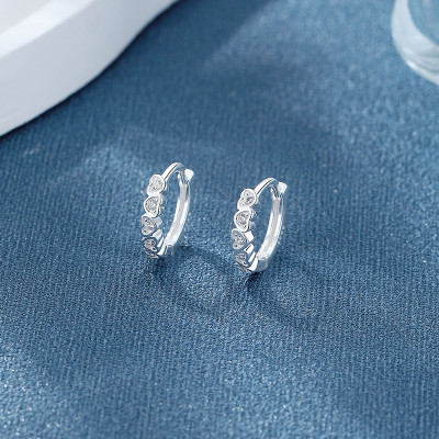 Heart Huggies Earrings | White AAA Zircon 925 Silver Jewelry Wholesale for Women