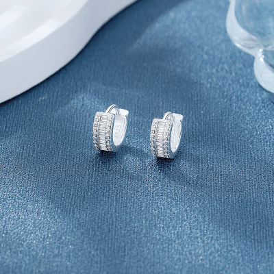 Huggies Earrings Wholesale | Simple Line Style Inlaid with White Zircon 925 Silver Jewelry Wholesale for Women
