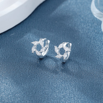 Wholesale 925 Silver Earrings China | White Zircon Flower Women's Huggies Earrings