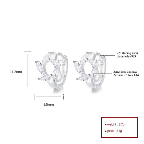 Pendientes de plata 925 al por mayor de China | Pendientes Huggie con flor de circonita blanca para mujer