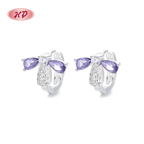 Pendientes de plata 925 con forma de animal | Pendientes Huggie con mariposa de circonita morada para mujer