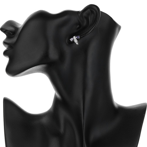 Pendientes de plata 925 con forma de animal | Pendientes Huggie con mariposa de circonita morada para mujer