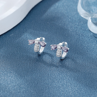 Animal 925 Silver Earrings | Purple Zircon Butterfly Ladies' Jewelry Huggies Earrings
