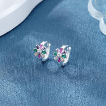 Plain 925 Sterling Silver Earrings Manufacturer| Daisy Colored Zircon Flower Huggies Earrings