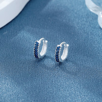 Wholesale Sterling Silver CZ Earrings | Blue Geometric Block Design Women's Huggies Earrings Jewelry