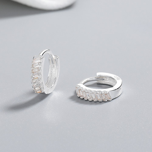 Earrings Supplier | White Geometric Block Women 925 Silver Jewelry Huggies Earrings Jewelry