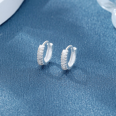 Earrings Supplier | White Geometric Block Women 925 Silver Jewelry Huggies Earrings Jewelry