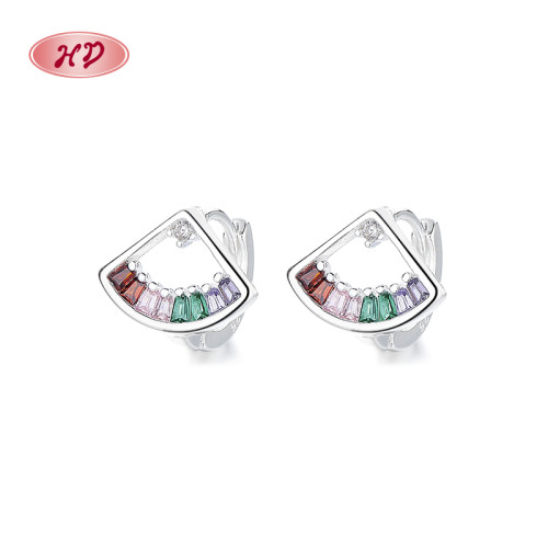 Pendientes S925 al por mayor | Diseño de abanico con circonitas color dopamina para mujer