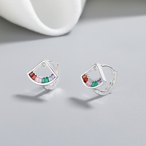 Pendientes S925 al por mayor | Diseño de abanico con circonitas color dopamina para mujer