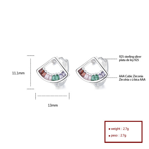 Pendientes S925 al por mayor | Diseño de abanico con circonitas color dopamina para mujer