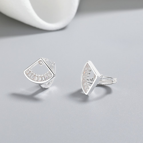 Pendientes Huggies Geométricos de Plata | Pendientes de Plata 925 con Nicho de Circonita Blanca