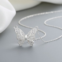 925 Silver Necklace Factories | Micro Paved White Zircon Butterfly High-End Women's Jewelry Necklace