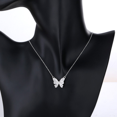 925 Silver Necklace Factories | Micro Paved White Zircon Butterfly High-End Women's Jewelry Necklace
