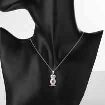 Wholesale Silver Necklace | Owl Inlaid Red Aaa Zircon Fashion Pendant 925 Silver Jewelry