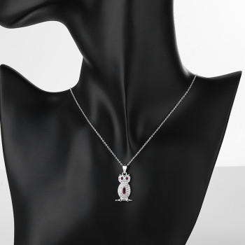 Wholesale Silver Necklace | Owl Inlaid Red Aaa Zircon Fashion Pendant 925 Silver Jewelry