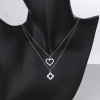 Collar al por mayor de China | Cadena de doble capa con corazón hueco y flor, joyería de plata 925