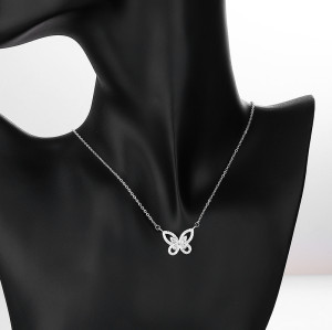 Collar S925 al por mayor | Collar de cadena de doble capa con elegante diseño de mariposa