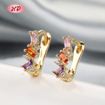 Colorful Geometric Irregular 18k Gold Hoop Earrings | Wholesale Trendy Zircon Jewelry by Hengdian for Daily Accessory