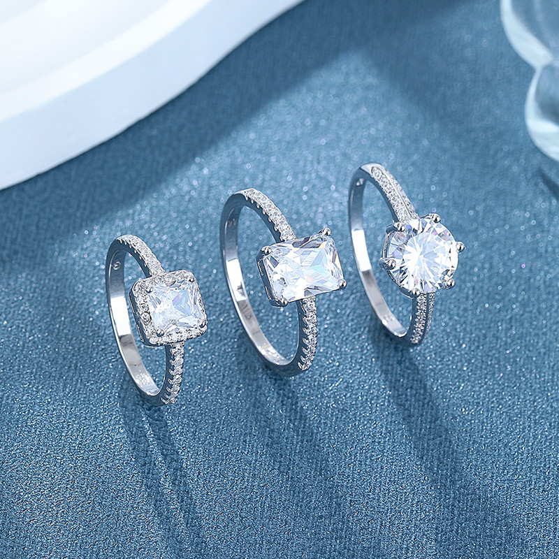 S925 silver geometric zircon ring