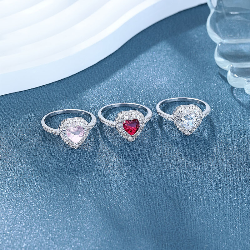 S925 silver heart-shaped zircon ring