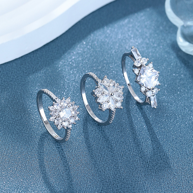S925 silver flower zircon ring